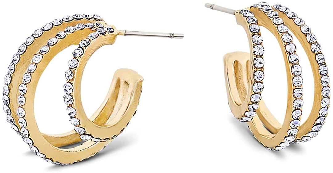 Pera Jewelry 14K Gold Plated Cubic Zirconia Earrings, Multilayer Hoop C Shaped Earrings, Simulated Diamond Half Hoop Earrings for Women with Gift Box | Minimalist, Tiny Dainty Earrings