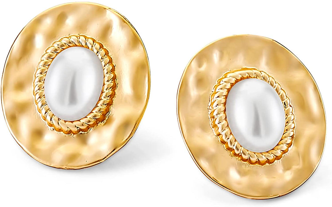 Pera Jewelry 14K Gold Plated Freshwater Cultured Pearl Earrings, Round Pearl Stud Earrings for Women with Gift Box | Minimalist, Tiny Dainty Pearl Earrings
