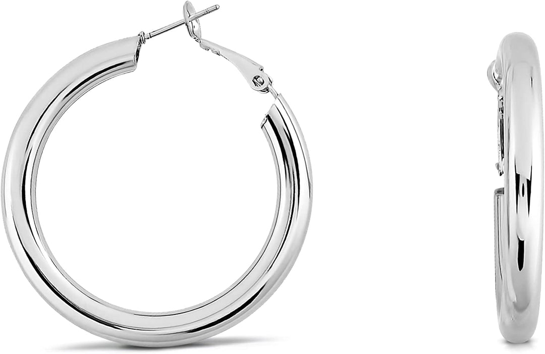 Pera Jewelry Silver Plated Hoop Earrings, Hollow Tube Hoop Hypoallergenic Earrings 45 mm and 30 mm for Women with Gift Box | Minimalist, Tiny Dainty Earrings