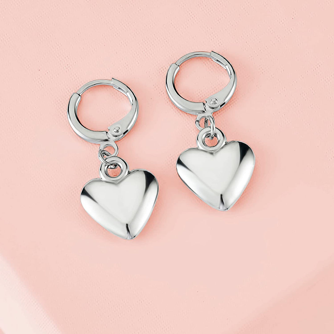Pera Jewelry Sterling Silver Plated Heart Shaped Drop Earrings, Love Silver Plated Dangle Earrings for Women with Gift Box | Minimalist, Tiny Dainty Dangle Earrings