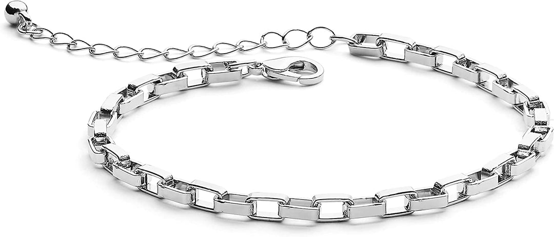Pera Jewelry 14K Gold and Silver Plated Layered Bracelet Sets, 6 Pieces, Adjustable Layered Link Bracelets Sets, Dainty Link Paperclip Choker Bracelet Cuban Curb Figaro Link Bracelet Sets with Gift Box