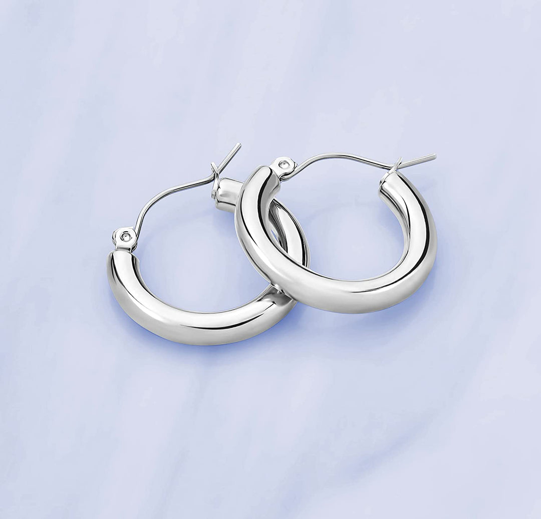 Pera Jewelry Sterling Silver Plated Hoop Earrings, Solid Tube Hoop 50 mm, 30 mm and 24 mm Hypoallergenic Earrings for Women with Gift Box | Minimalist, Tiny Dainty Earrings