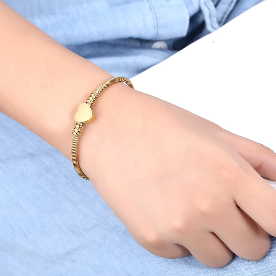 Pera Jewelry Heart Bangle Bracelets, 14K Gold Plated, Rose Gold and Silver Plated Bangle Filled Heart Bracelets for Women with Gift Box, Minimalist Fashion Jewelry, Tiny Dainty Bracelets