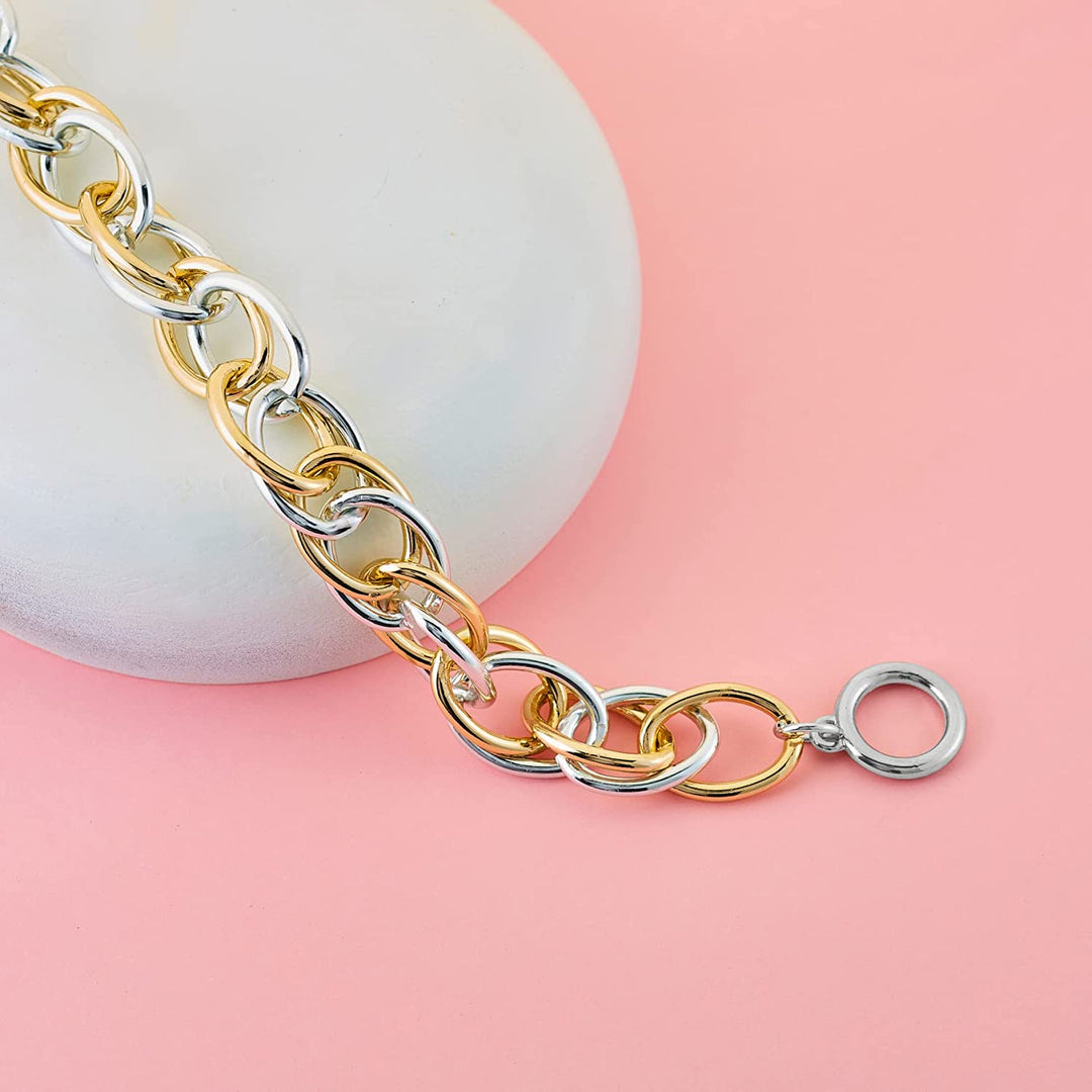 Pera Jewelry 14K Gold Plated and Silver Plated Link Bracelets, Curb Chain Bold Bracelets, Cuban Paperclip Link Chain Bracelets Chunky Link Bracelets Toggle Clasp, Bold Chain Link Bracelet with Gift Box