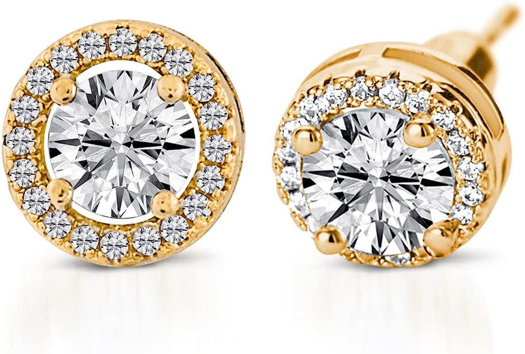 Pera Jewelry 14K Gold Plated and Sterling Silver Plated Cubic Zirconia Stud Earrings, Simulated Diamond Cz Stud Earrings for Women with Gift Box | Minimalist, Tiny Dainty Stud Earrings