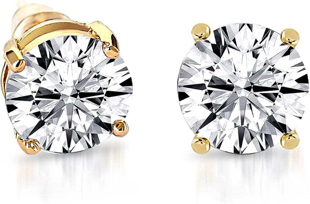 Pera Jewelry 14K Gold Plated Cubic Zirconia Stud Earrings, Simulated Diamond Round Cubic Zirconia Stud Earrings for Women with Gift Box | Minimalist, Tiny Dainty Earrings