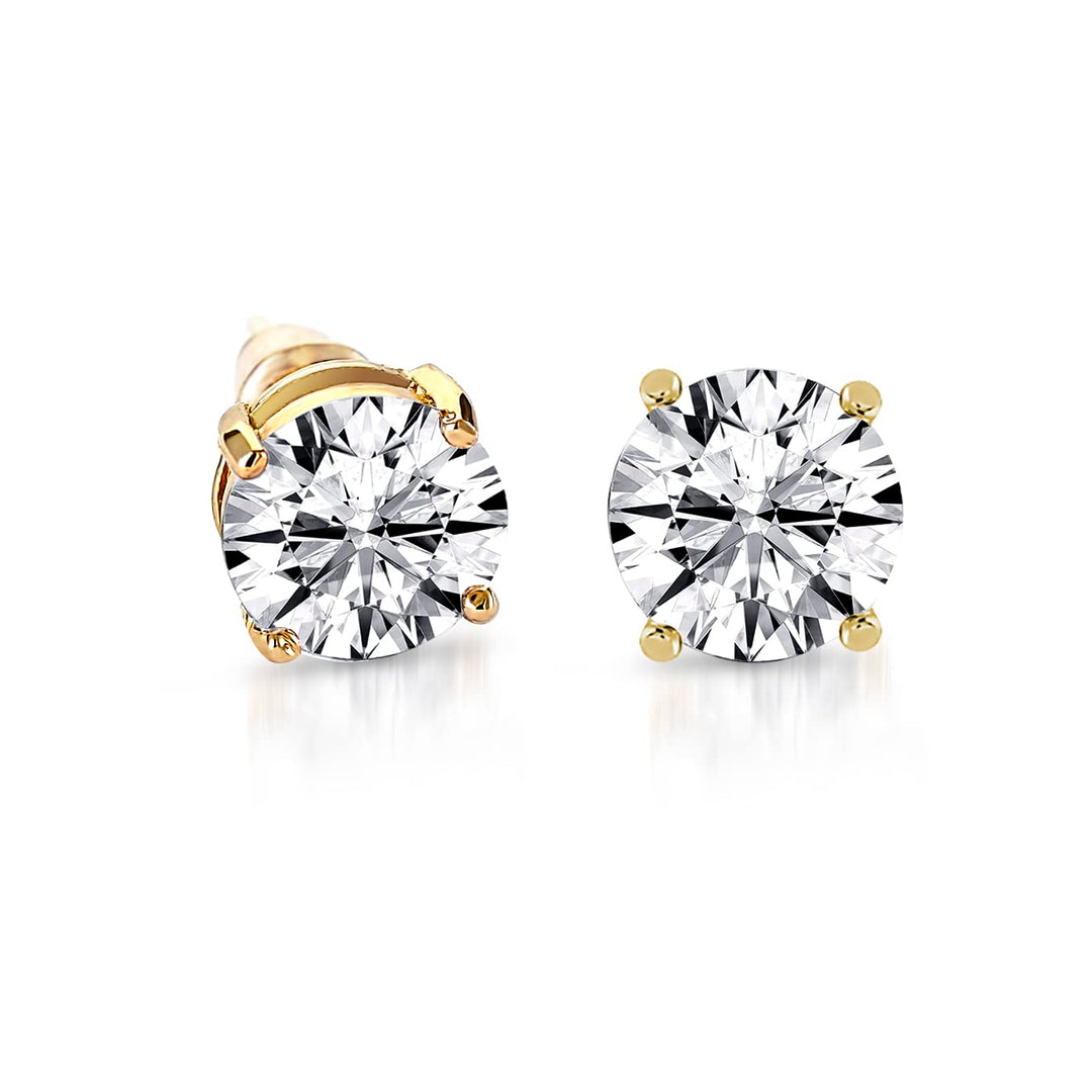 Pera Jewelry 14K Gold Plated Cubic Zirconia Stud Earrings, Simulated Diamond Round Cubic Zirconia Stud Earrings for Women with Gift Box | Minimalist, Tiny Dainty Earrings