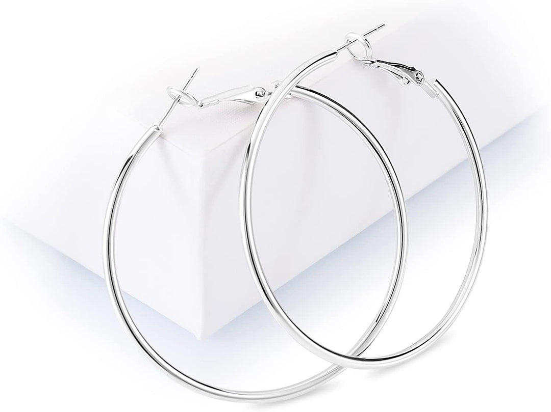 Pera Jewelry 925 Sterling Silver Plated Big Large Hoop Earrings, Extra Big Thin Hypoallergenic Hoop Earrings for Women with Gift Box | Minimalist, Tiny Dainty Earrings