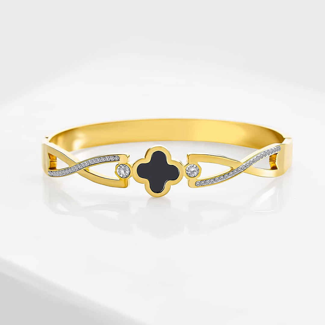 Pera Jewelry 14K Gold Plated Bangle Bracelet, Zirconia Simulate Diamond Bangle, Cuff Bracelets for Women with Gift Box, Buckled Nail Cuff Bold Bangle Bracelet