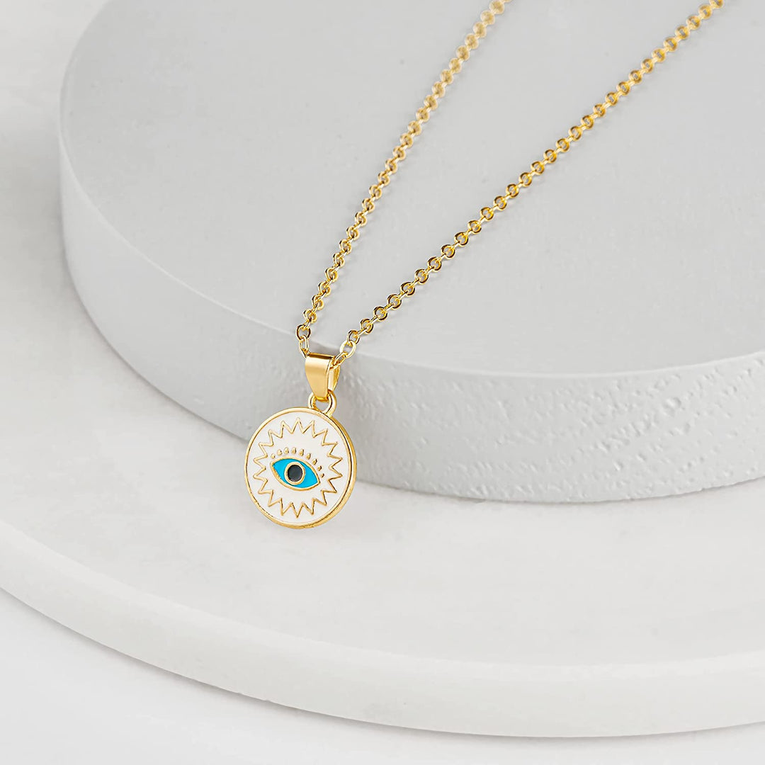 Enamel Evil Eye Necklace For Women Jewelry Evil Eye Sun Luck Charm Enamel Chain Necklace Tarnish Free Evil Eye Charms Blue Eyes Pendant Protect Me Eye Necklace