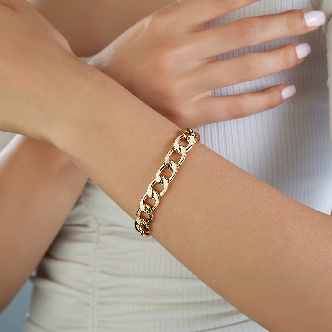 Pera Jewelry 14K Gold Plated and Silver Plated Link Bracelets, Curb Chain Bold Bracelets, Cuban Paperclip Link Chain Bracelets Chunky Link Bracelets Toggle Clasp, Bold Chain Link Bracelet with Gift Box