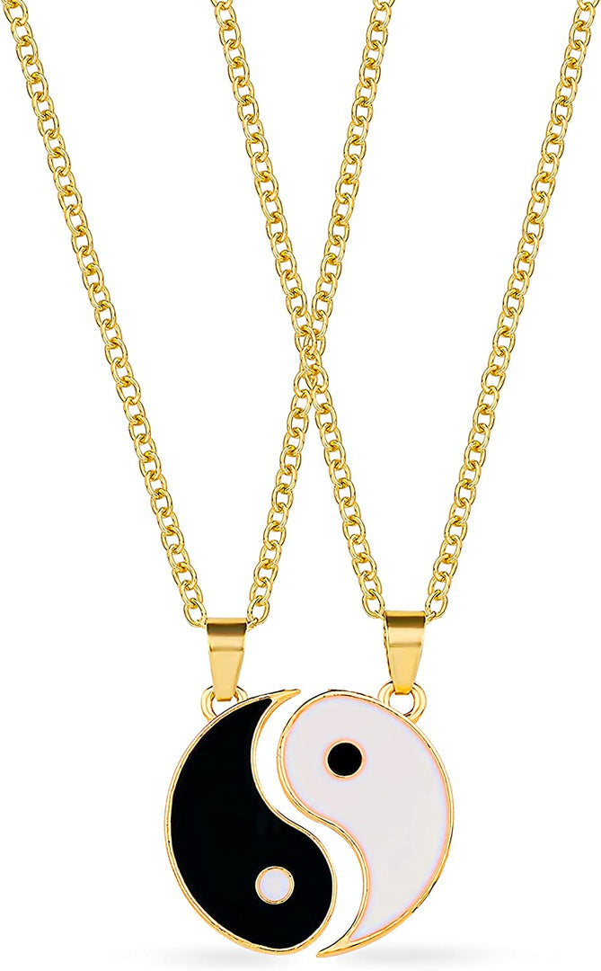 Yin Yang Necklaces Pendant For Couple, Tai Chi Paired Pendant Couple Necklaces For Women Men Best Friends, 14K Gold Plated Trendy Yin Yang Pendant Chain Necklace Fashion Jewelry
