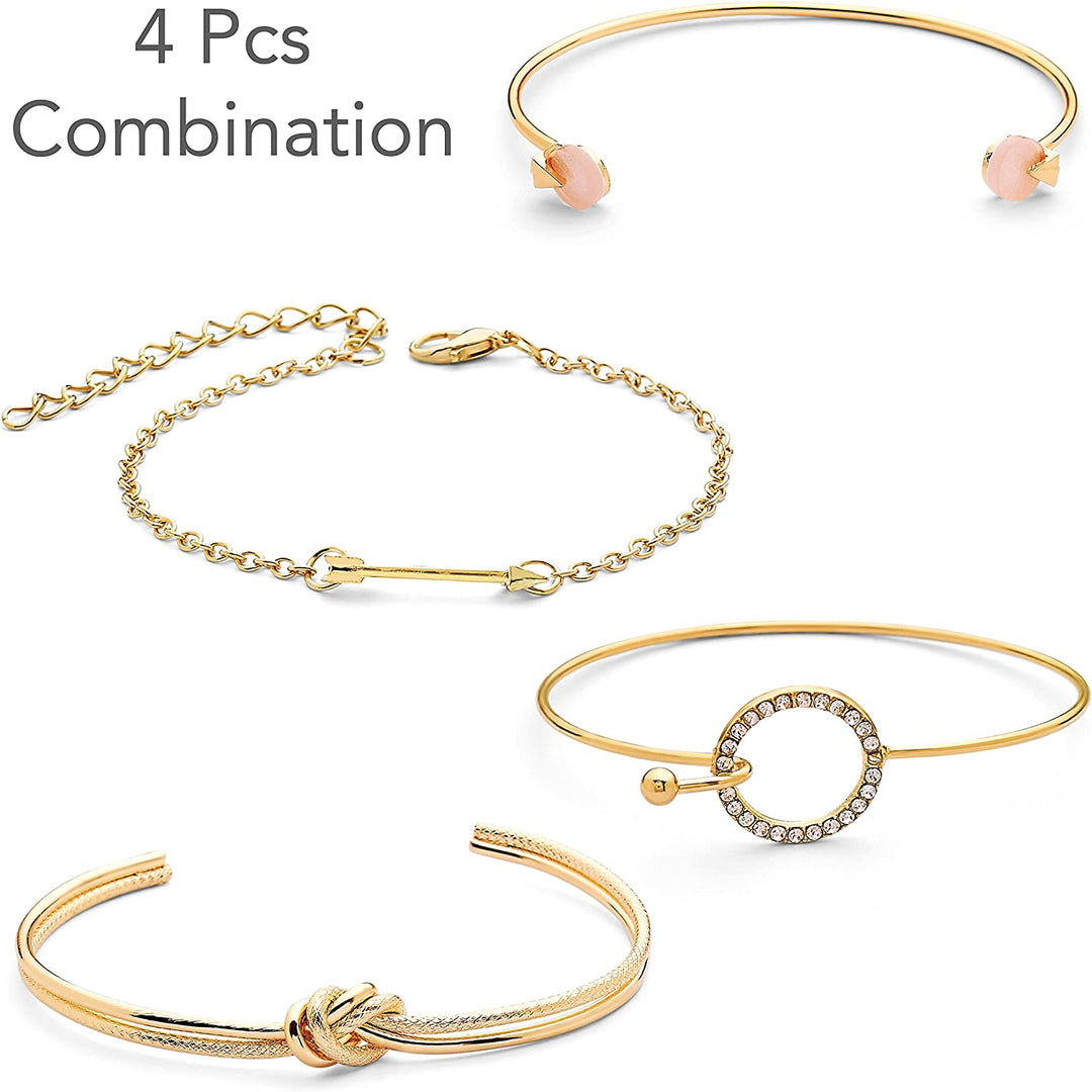 Pera Jewelry 14K Gold and Silver Plated Layered Bracelet Sets, 4 Pieces, Adjustable Layered Link Bracelets Sets, Dainty Link Paperclip Choker Bracelet Cuban Curb Figaro Link Bracelet Sets with Gift Box