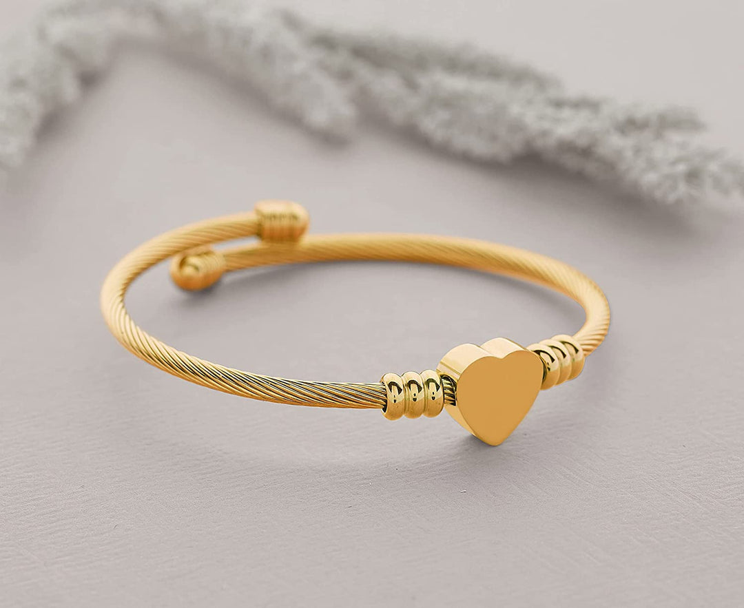Pera Jewelry Heart Bangle Bracelets, 14K Gold Plated, Rose Gold and Silver Plated Bangle Filled Heart Bracelets for Women with Gift Box, Minimalist Fashion Jewelry, Tiny Dainty Bracelets