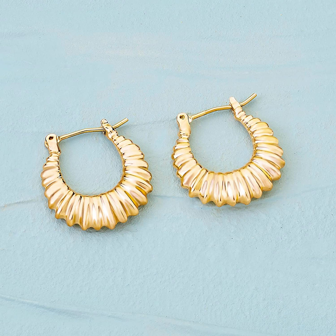 Pera Jewelry 14K Gold Plated Thick Hollow Hoop Earrings, Hypoallergenic Chunky Texture Geometric Hoop Earrings for Women with Gift Box | Minimalist, Tiny Dainty Earrings