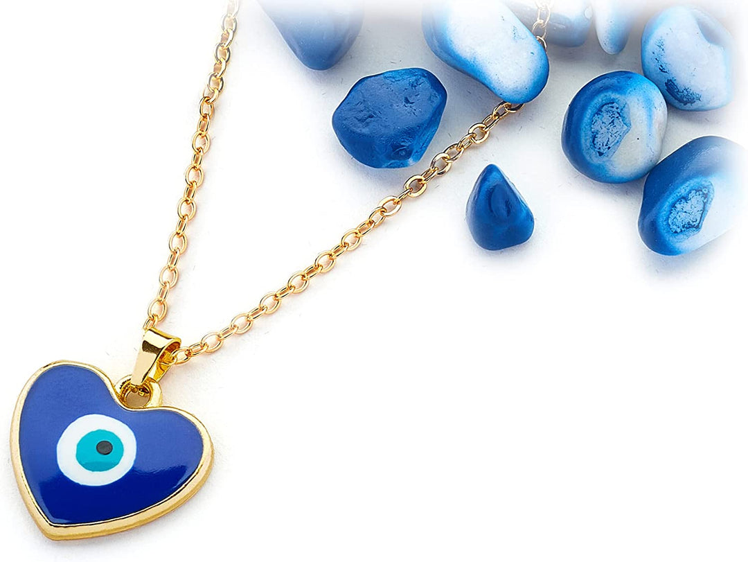 Pera Jewelry 14K Gold Plated Evil Eye Pendant, Heart Evil Eye Necklace for Women with Gift Box | Adjustable Chain, Minimalist, Tiny Dainty Choker Necklaces