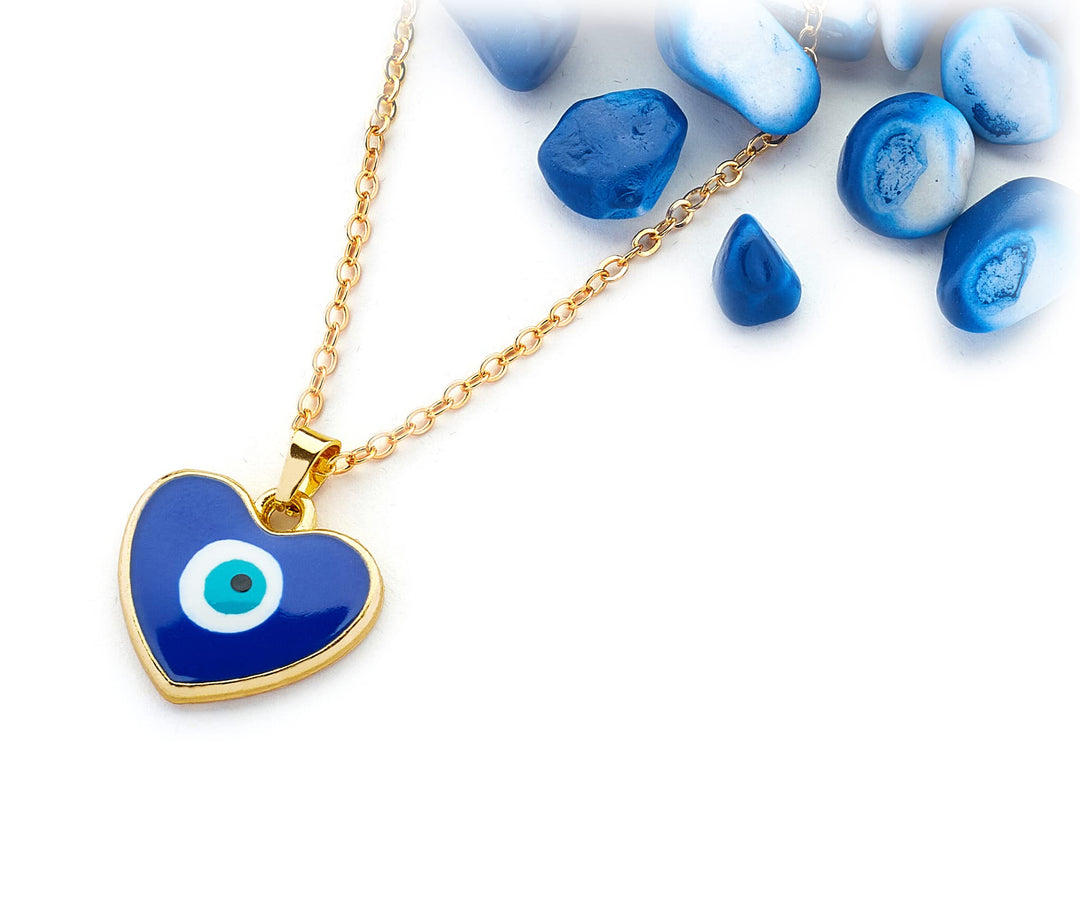 Pera Jewelry 14K Gold Plated Evil Eye Pendant, Heart Evil Eye Necklace for Women with Gift Box | Adjustable Chain, Minimalist, Tiny Dainty Choker Necklaces