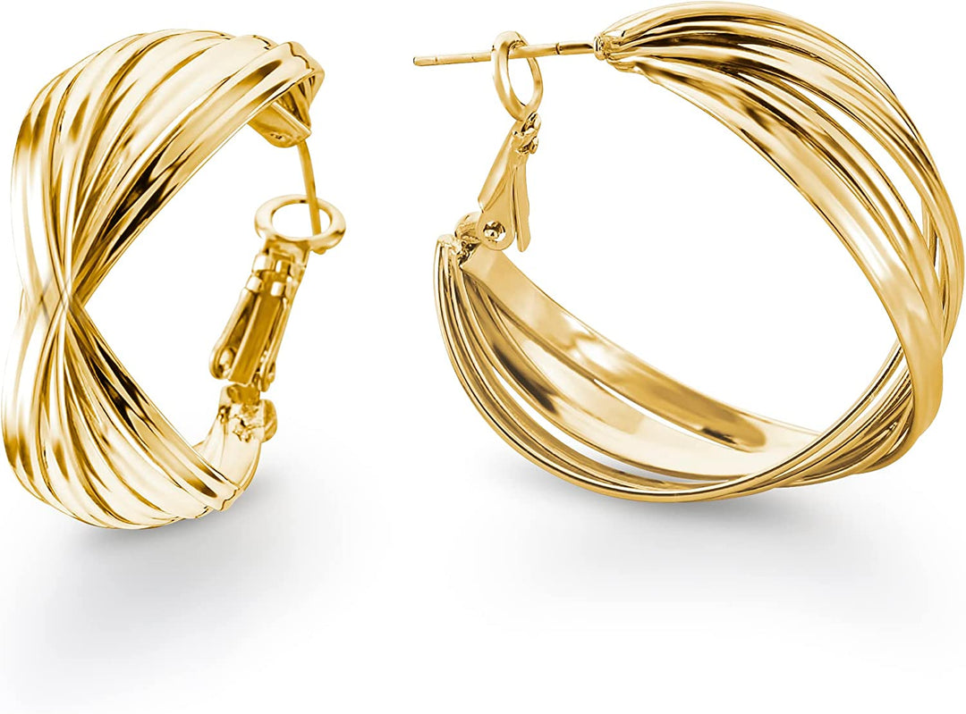 Pera Jewelry 14K Gold Plated Twisted Hoop Earrings, Hypoallergenic Chunky Hoop Earrings for Women with Gift Box | Minimalist, Tiny Dainty Earrings