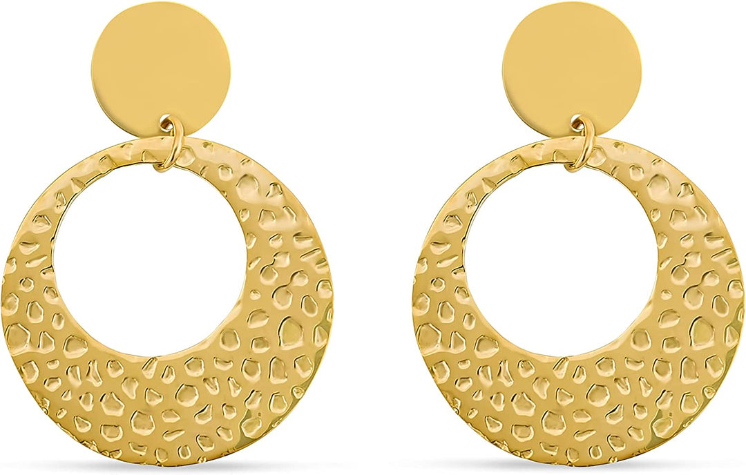 Pera Jewelry 14K Gold Plated and Silver Plated Drop Earrings, Hammered Circle Hoop Earrings for Women with Gift Box | Minimalist, Tiny Dainty Hoop Earrings