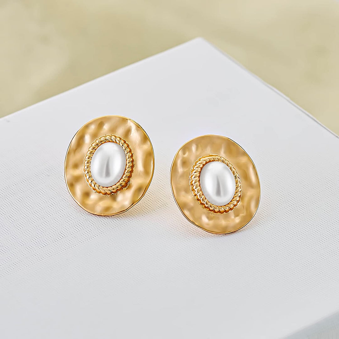 Pera Jewelry 14K Gold Plated Freshwater Cultured Pearl Earrings, Round Pearl Stud Earrings for Women with Gift Box | Minimalist, Tiny Dainty Pearl Earrings