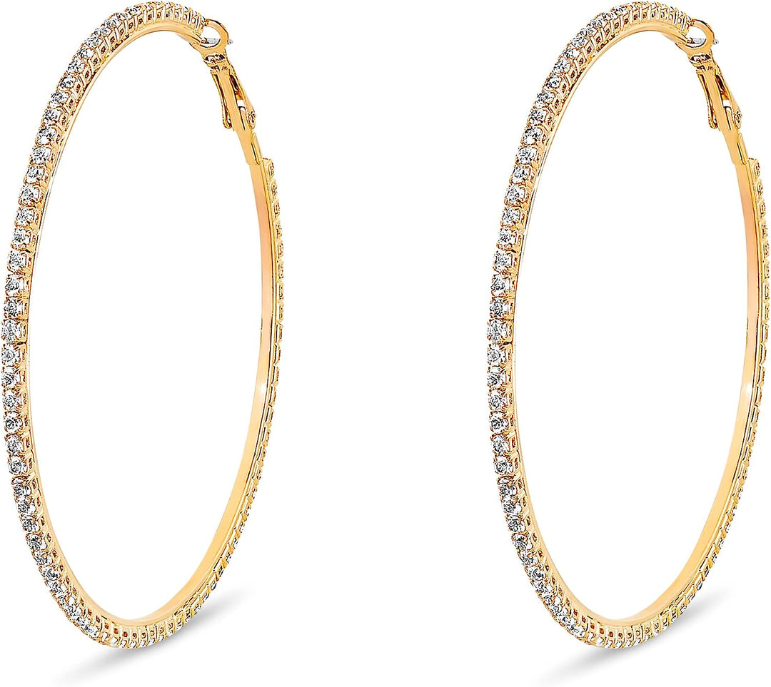 Pera Jewelry 14K Gold Plated Simulated Diamond Cz Hoop Earrings, Exaggerated Big and Medium Size Circle Hoop Earrings for Women with Gift Box | Minimalist, Tiny Dainty Earrings Large