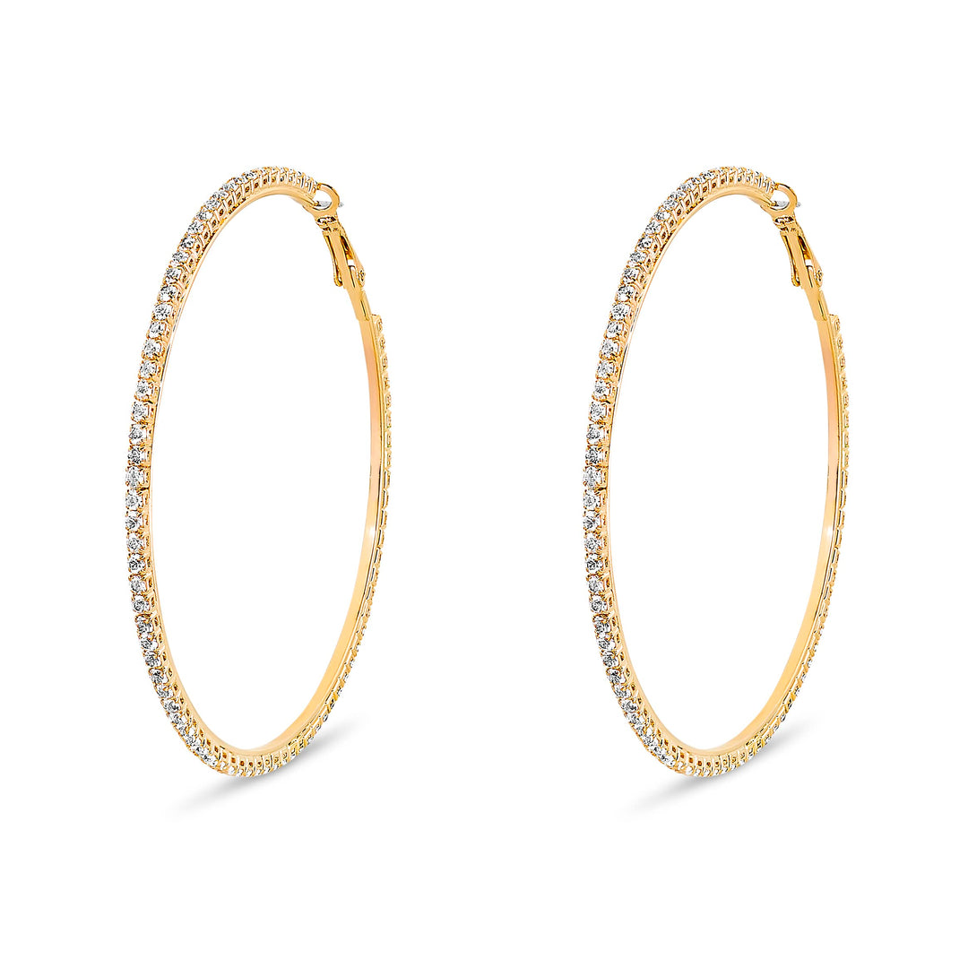 Pera Jewelry 14K Gold Plated Simulated Diamond Cz Hoop Earrings, Exaggerated Big and Medium Size Circle Hoop Earrings for Women with Gift Box | Minimalist, Tiny Dainty Earrings Large