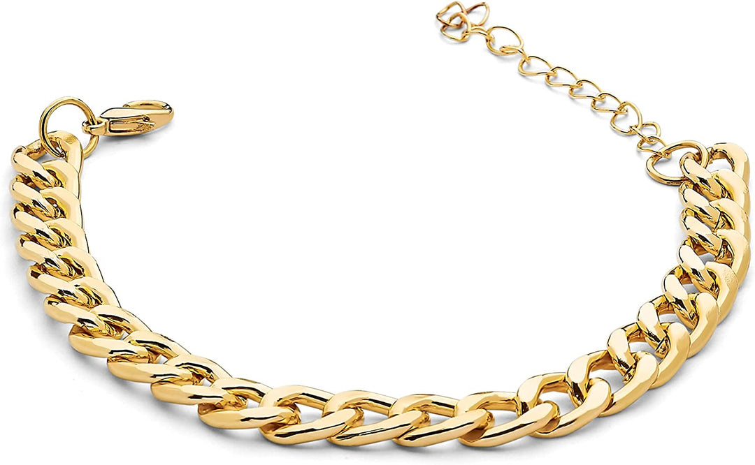Pera Jewelry 14K Gold and Silver Plated Layered Bracelet Sets, 4 Pieces, Adjustable Layered Link Bracelets Sets, Dainty Link Paperclip Choker Bracelet Cuban Curb Figaro Link Bracelet Sets with Gift Box