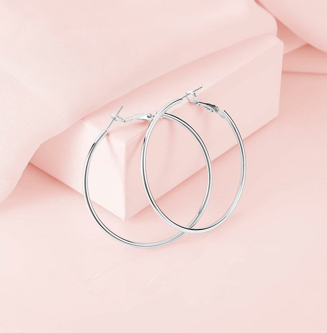 Pera Jewelry 925 Sterling Silver Plated Big Large Hoop Earrings, Extra Big Thin Hypoallergenic Hoop Earrings for Women with Gift Box | Minimalist, Tiny Dainty Earrings