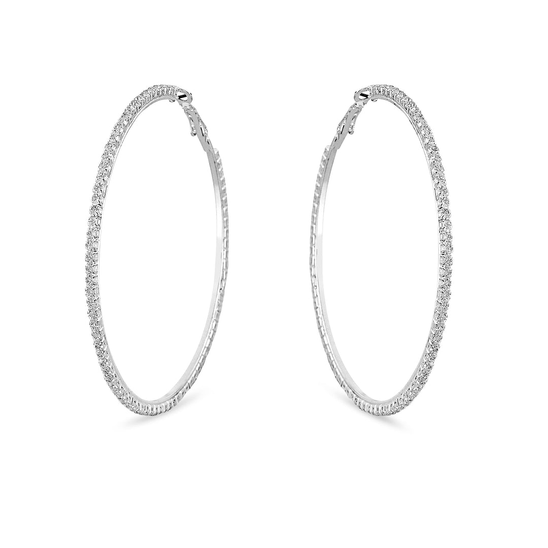 Pera Jewelry Silver Plated Simulated Diamond Cz Hoop Earrings, Exaggerated Big and Medium Size Circle Earrings for Women with Gift Box | Minimalist, Tiny Dainty Earrings Large