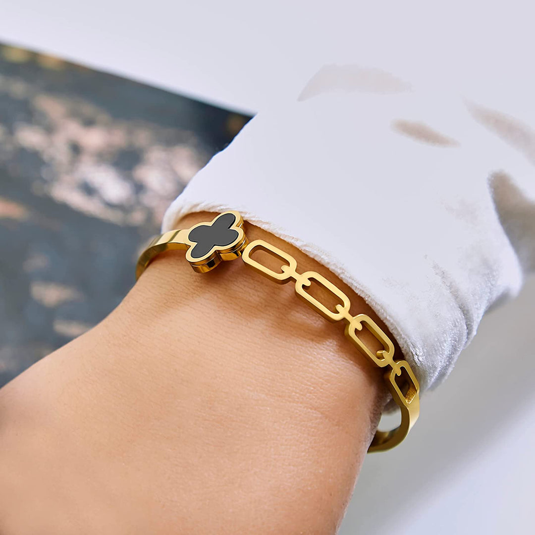 Pera Jewelry 14K Gold Plated Bangle Bracelet, Zirconia Simulate Bangle, Cuff Bracelets for Women with Gift Box, Buckled Nail Cuff Bold Bangle Bracelet