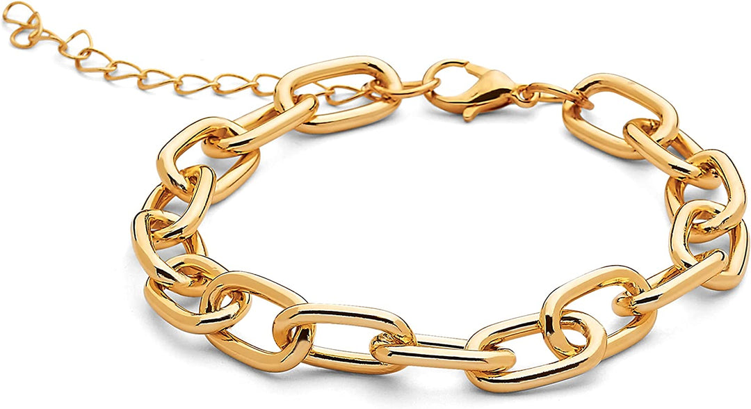 Pera Jewelry 14K Gold and Silver Plated Layered Bracelet Sets, 4 Pieces, Adjustable Layered Link Bracelets Sets, Dainty Link Paperclip Choker Bracelet Cuban Curb Figaro Link Bracelet Sets with Gift Box