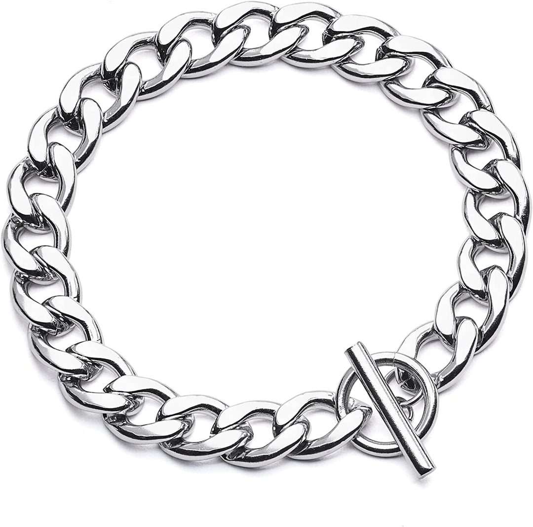Pera Jewelry 14K Gold Plated and Silver Plated Link Bracelets, Curb Chain Bold Bracelets, Cuban Paperclip Link Chain Bracelets Chunky Link Bracelets Toggle Clasp, Bold Chain Link Bracelet with Gift Box