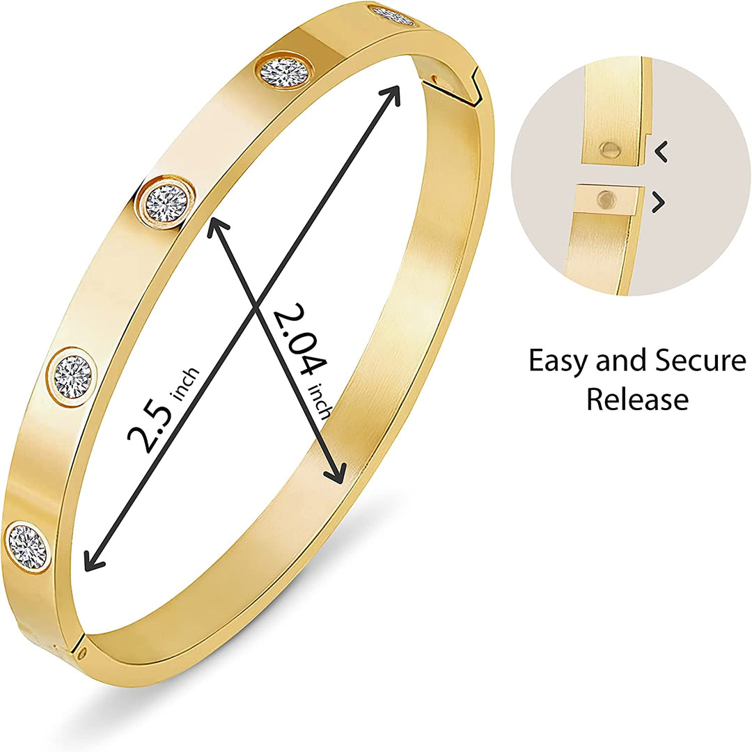Pera Jewelry 14K Gold, Silver and Rose Gold Filled Bangle Bracelet with Cubic Zircon Stones, Bangle Bracelets Cuff Cubic Zirconia Simulate Diamond Bangle with Gift Box