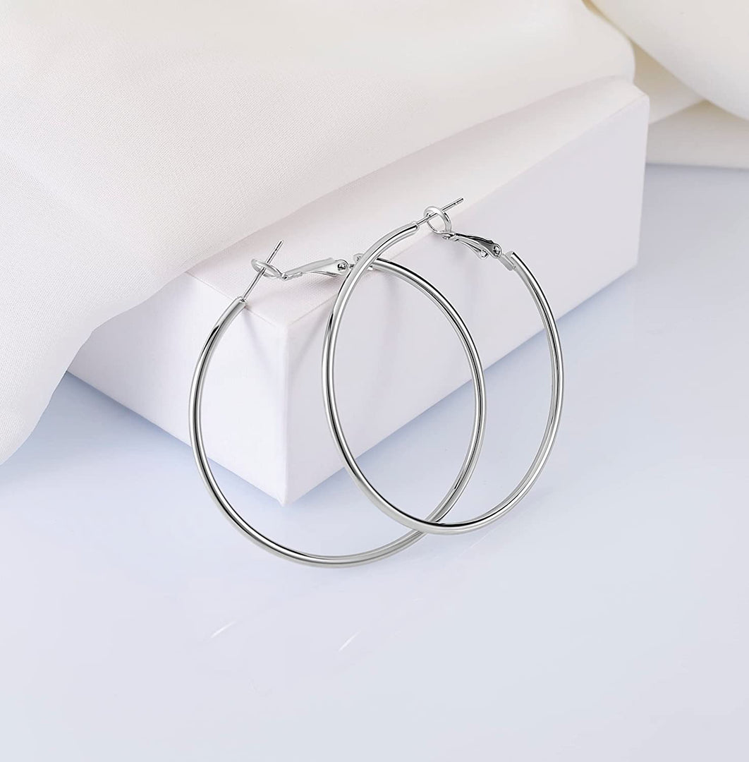 Pera Jewelry 925 Sterling Silver Plated Big Large Hoop Earrings, Extra Big Thin Hypoallergenic Hoop Earrings for Women with Gift Box | Minimalist, Tiny Dainty Earrings