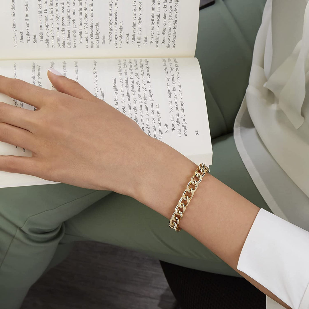 Pera Jewelry 14K Gold Plated and Silver Plated Link Bracelets, Curb Chain Bold Bracelets, Cuban Paperclip Link Chain Bracelets Chunky Link Bracelets Toggle Clasp, Bold Chain Link Bracelet with Gift Box