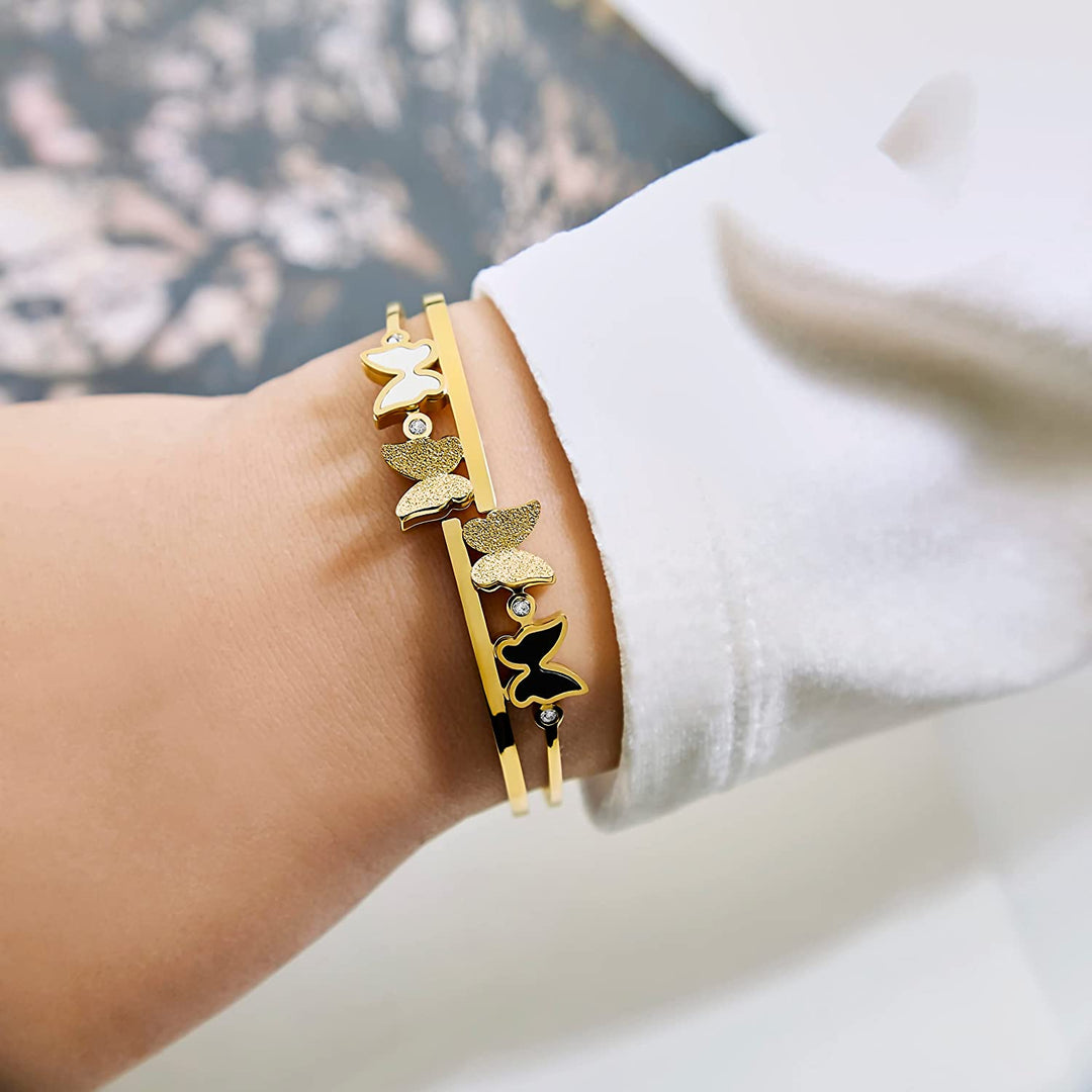 Pera Jewelry 14K Gold Plated Bangle Bracelet, Zirconia Simulate Diamond Bangle, Cuff Bracelets for Women with Gift Box, Buckled Nail Cuff Bold Bangle Bracelet