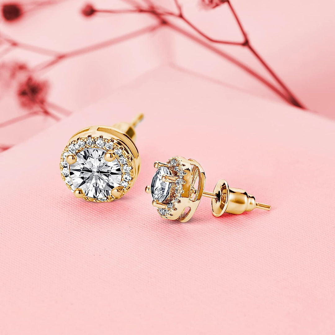 Pera Jewelry 14K Gold Plated and Sterling Silver Plated Cubic Zirconia Stud Earrings, Simulated Diamond Cz Stud Earrings for Women with Gift Box | Minimalist, Tiny Dainty Stud Earrings