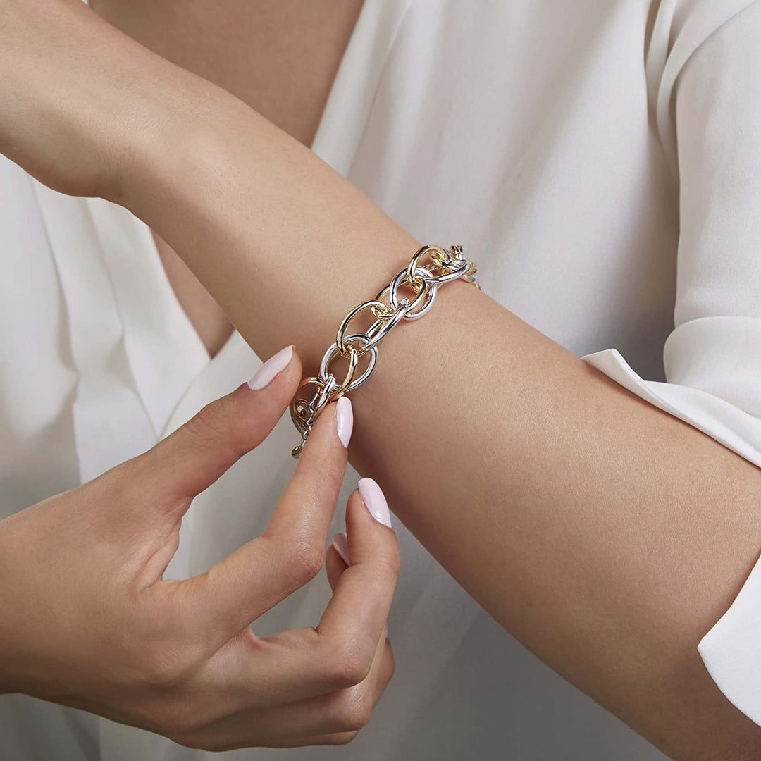 Pera Jewelry 14K Gold Plated and Silver Plated Link Bracelets, Curb Chain Bold Bracelets, Cuban Paperclip Link Chain Bracelets Chunky Link Bracelets Toggle Clasp, Bold Chain Link Bracelet with Gift Box