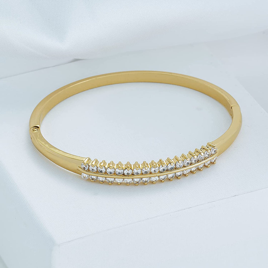 Pera Jewelry 14K Gold and Silver Plated Cubic Zirconia Simulate Diamond Bangle Bracelets, Rhinestone Cuff Bracelets for Women with Gift Box, Minimalist Fashion Jewelry, Tiny Dainty Bracelets