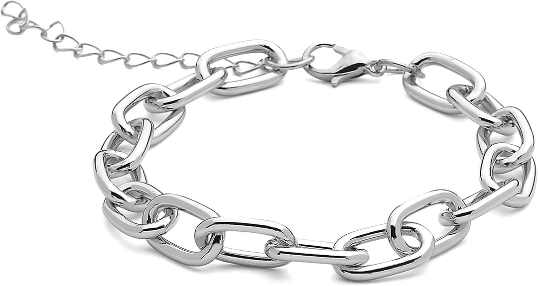 Pera Jewelry 14K Gold and Silver Plated Layered Bracelet Sets, 4 Pieces, Adjustable Layered Link Bracelets Sets, Dainty Link Paperclip Choker Bracelet Cuban Curb Figaro Link Bracelet Sets with Gift Box