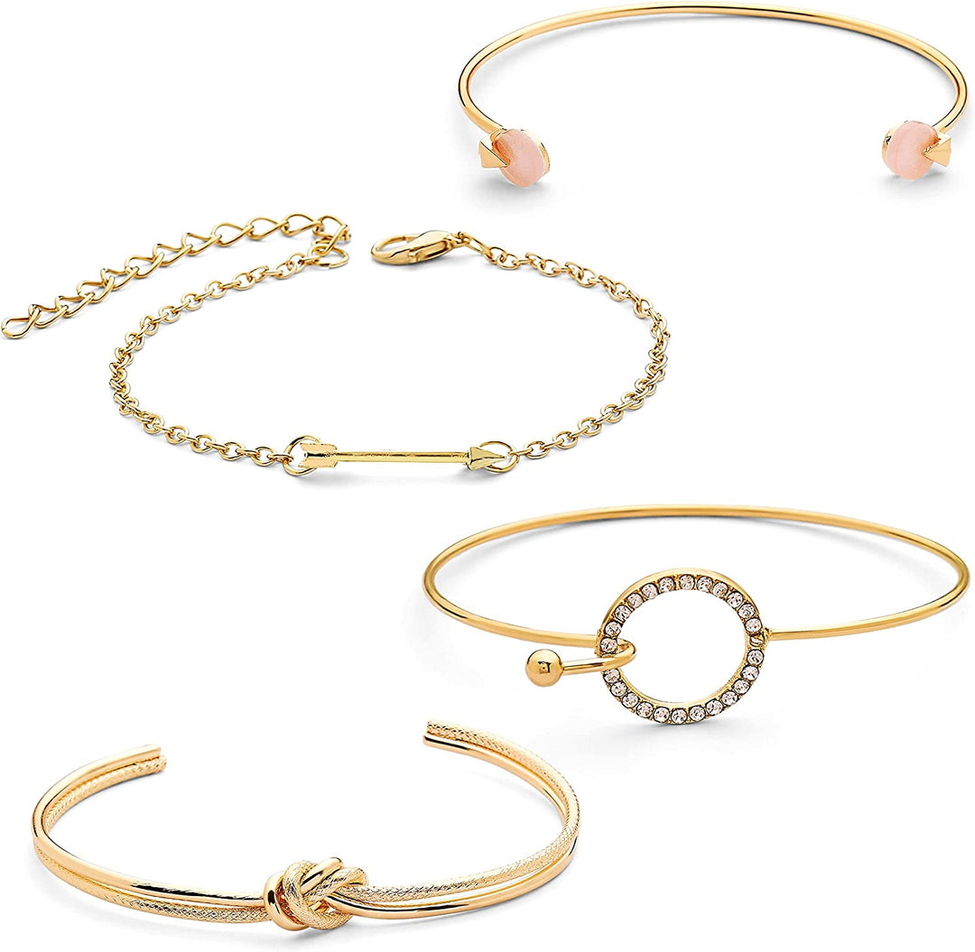 Pera Jewelry 14K Gold and Silver Plated Layered Bracelet Sets, 4 Pieces, Adjustable Layered Link Bracelets Sets, Dainty Link Paperclip Choker Bracelet Cuban Curb Figaro Link Bracelet Sets with Gift Box