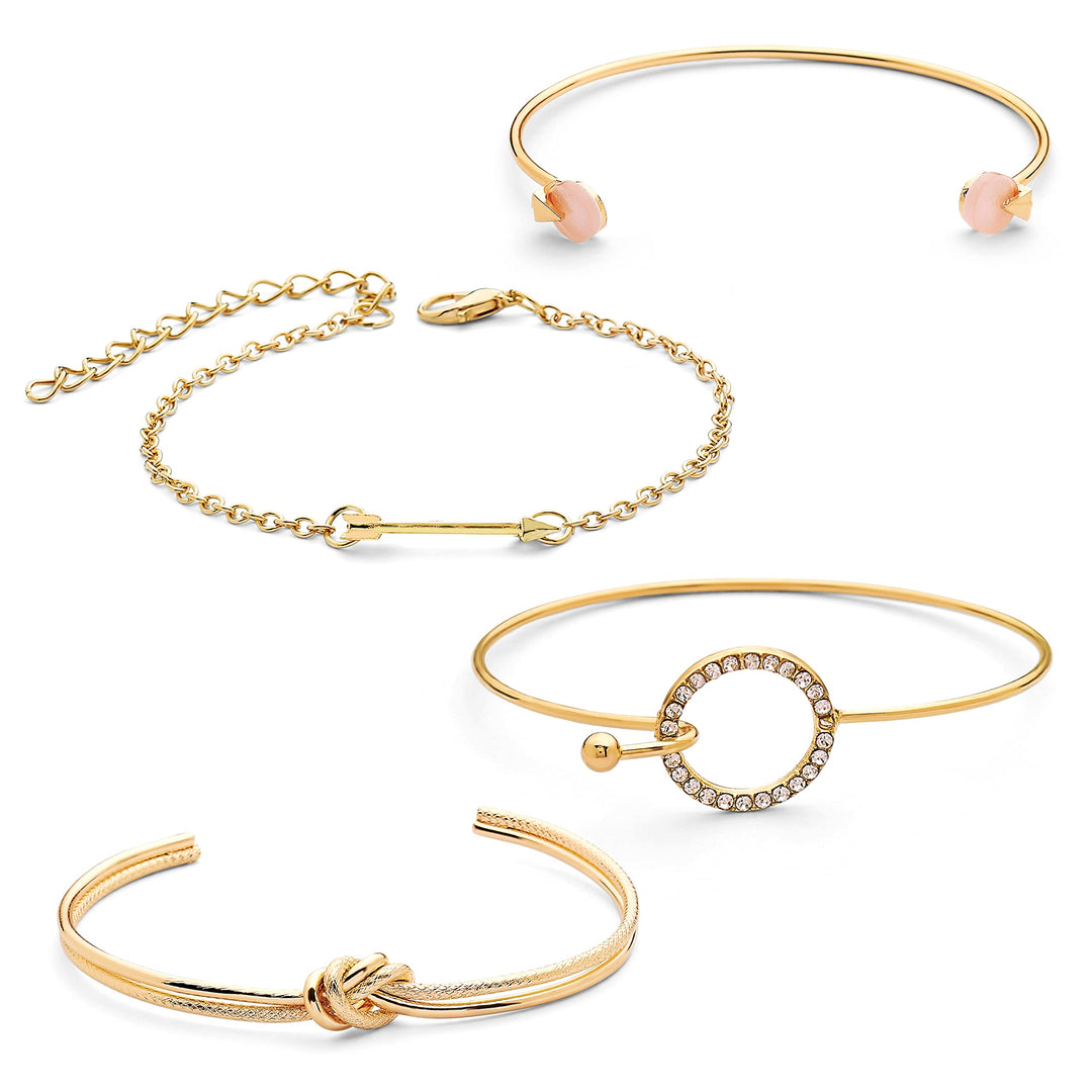 Pera Jewelry 14K Gold and Silver Plated Layered Bracelet Sets, 4 Pieces, Adjustable Layered Link Bracelets Sets, Dainty Link Paperclip Choker Bracelet Cuban Curb Figaro Link Bracelet Sets with Gift Box