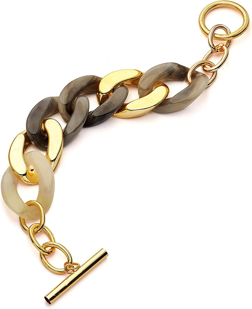 Pera Jewelry 14K Yellow Gold Plated Acrylic Paperclip Chain Bracelet, Thick Cuban Link Bracelets, Boho Oval Chain Link Bracelet Toggle Link Bracelets, Bold Link Chain Bracelets with Gift Box Gold - Black