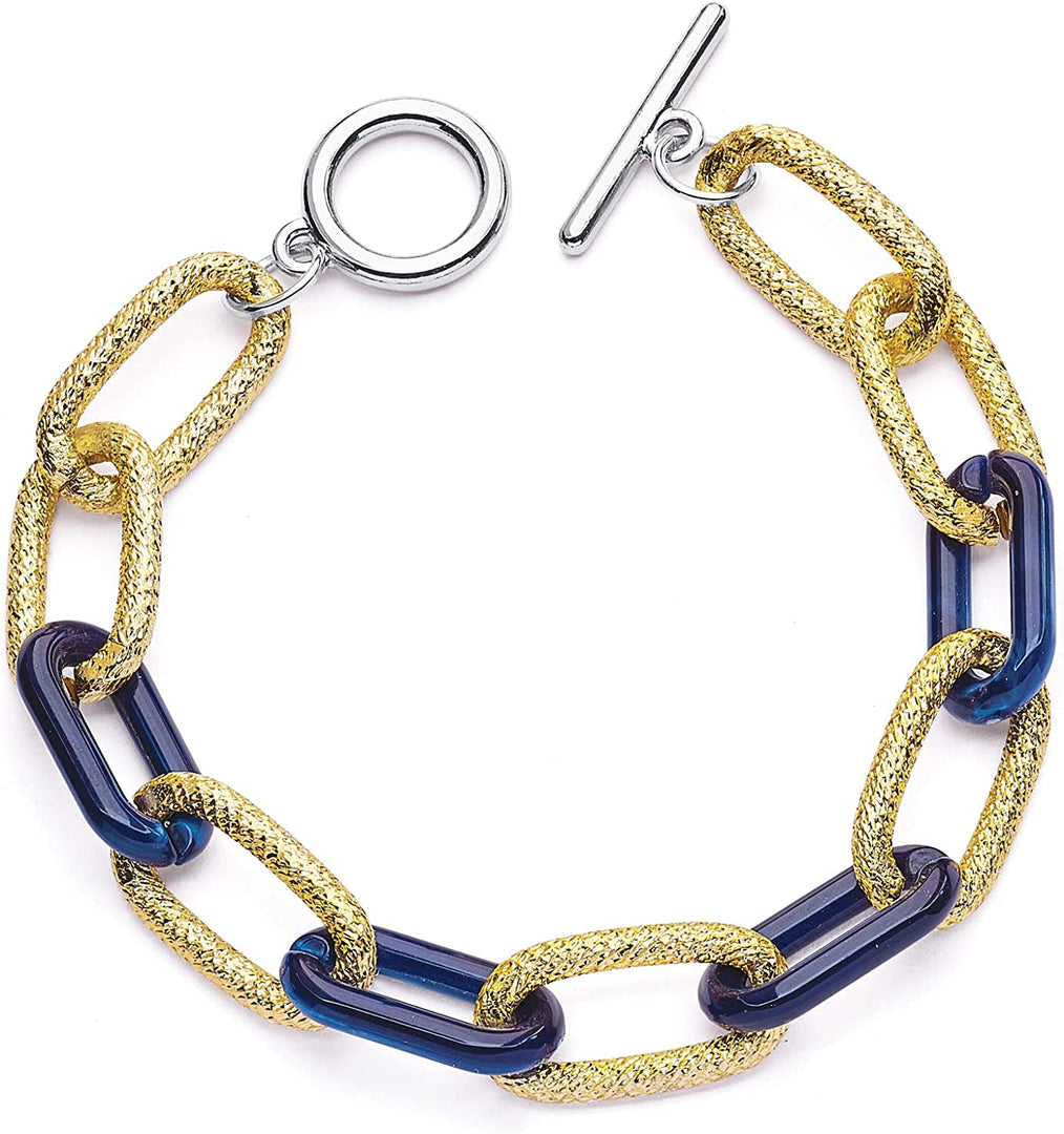 Pera Jewelry 14K Gold-Silver-Rose Gold Filled Twist Link Bracelet, Paperclip Oval Link Bracelet, Bold Chain Bracelets, Retro Style Chain Bracelet, Chunky T-Bar Bracelet with Gift Box Gold - Navy