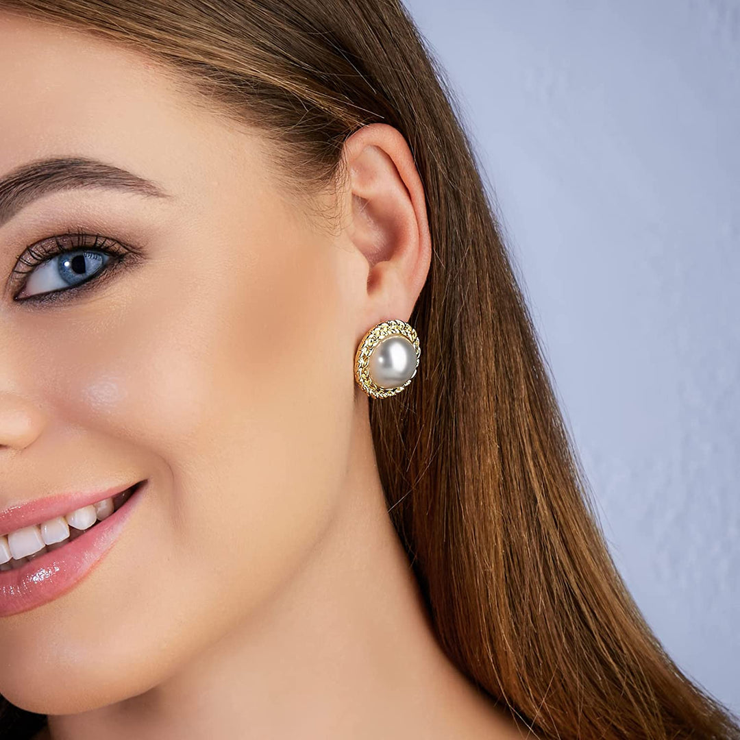 Pera Jewelry 14K Gold Plated Freshwater Cultured Pearl Earrings, Round Pearl Stud Earrings for Women with Gift Box | Minimalist, Tiny Dainty Pearl Earrings