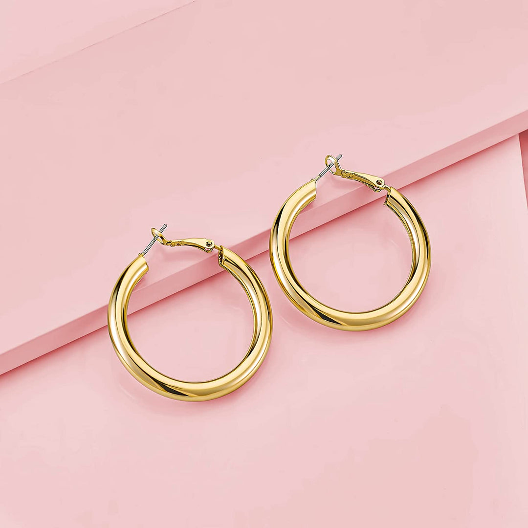 Pera Jewelry 14K Gold Plated Hoop Earrings, Hollow Tube Hoop Hypoallergenic Earrings 45 mm and 30 mm for Women with Gift Box | Minimalist, Tiny Dainty Earrings
