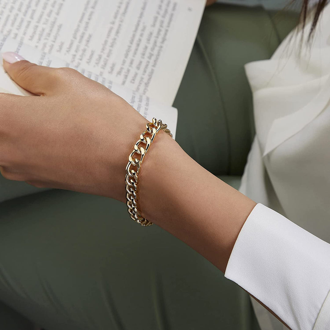 Pera Jewelry 14K Gold Plated and Silver Plated Link Bracelets, Curb Chain Bold Bracelets, Cuban Paperclip Link Chain Bracelets Chunky Link Bracelets Toggle Clasp, Bold Chain Link Bracelet with Gift Box