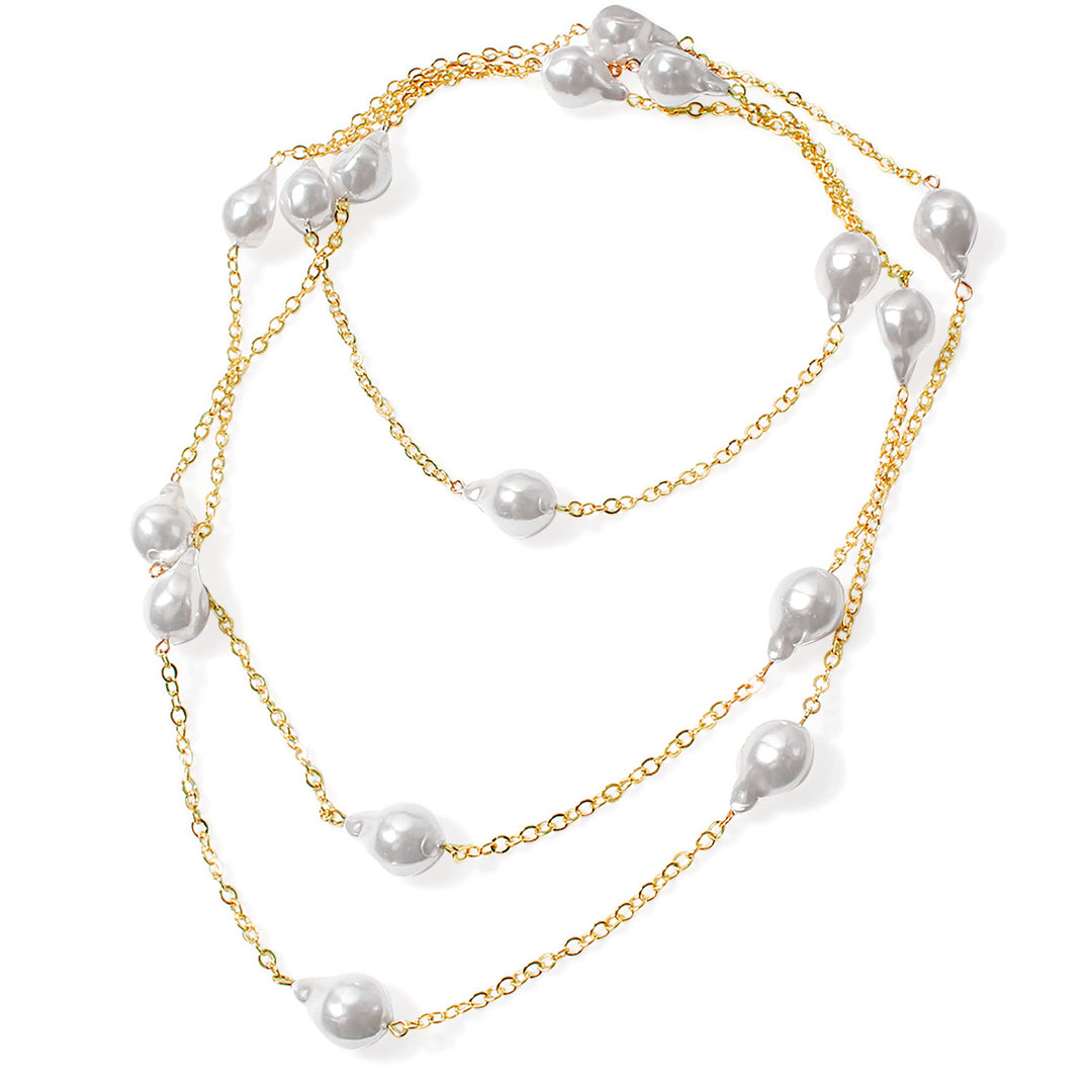 Cultured Pearl Station Necklace in 18Kt Yellow Gold Plated Layered White Freshwater Cultured Pearl Chain Necklace Pearl Endless Station Pearl Necklace Freshwater Pearls by the Yard Necklace