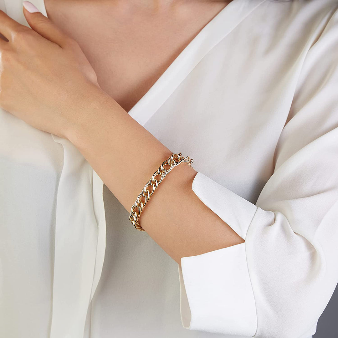 Pera Jewelry 14K Gold Plated and Silver Plated Link Bracelets, Curb Chain Bold Bracelets, Cuban Paperclip Link Chain Bracelets Chunky Link Bracelets Toggle Clasp, Bold Chain Link Bracelet with Gift Box