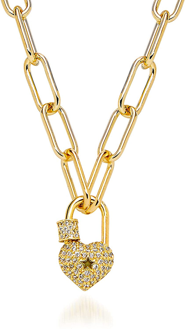 Pera Jewelry 14K Gold Plated Heart Necklace, Silver Heart Necklace, Diamond Necklace, Solitaire Necklace | Adjustable Chain, Minimalist, Tiny Dainty Heart Choker Necklaces with Gift Box Gold Filled Heart with Zirconia